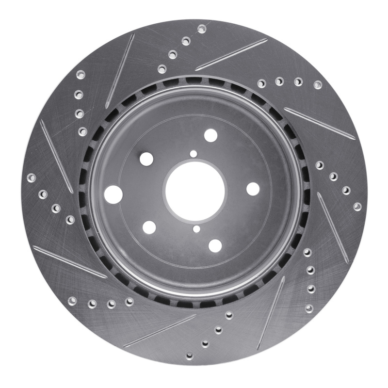 Subaru WRX STI Brake Rotor (1) - Rear Right - R1 Concepts - Drilled & Slotted - Silver - `18-`25